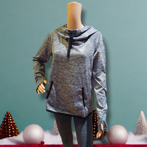 90 Degree By Reflex Women's Fleece Brushed Activewear Heathered Silver Hoodie - Picture 5 of 16
